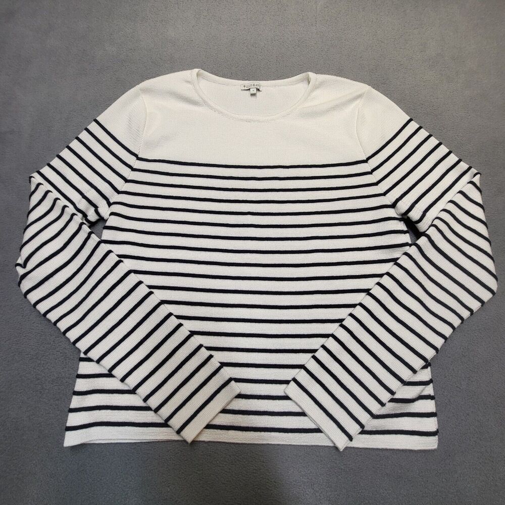 Le Lis Blanc Sweater Womens Size M White Long Sleeve Striped Pullover Sweatshirt
